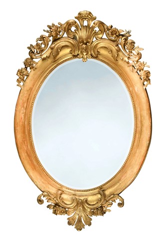 Lot 429 - A French oval gilt and gesso wall mirror, circa 1870