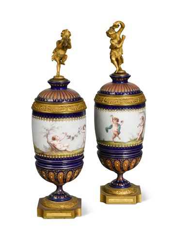 Lot 431 - A pair of Sèvres porcelain and ormolu mounted vases and covers by Louis-Constant Sévin (1821 - 1888)