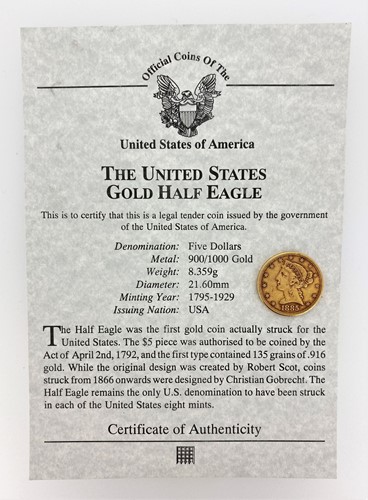 Lot 46 - USA 1885 Liberty head 5 dollar gold piece