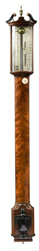 Lot 207 - A bowfront mahogany stick barometer by 'Lione & Somalvico