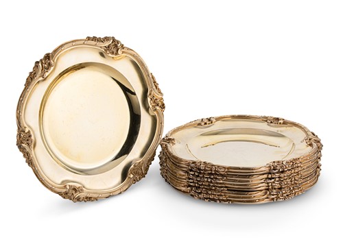 Lot 515 - A set of 10 early 20th century French metalwares silver gilt plates by repute made for Empress Eugénie
