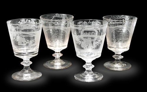 Lot 173 - Four similar Sunderland Bridge glass rummers