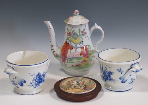 Lot 16 - An 18th century pearlware coffee pot and cover,...