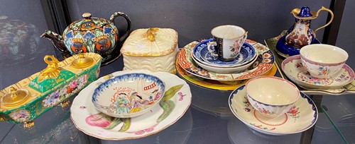 Lot 57 - Victorian porcelain floral and gilt inkstand,...