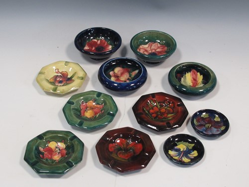 Lot 6 - Five Moorcroft octagonal ashtrays and six...