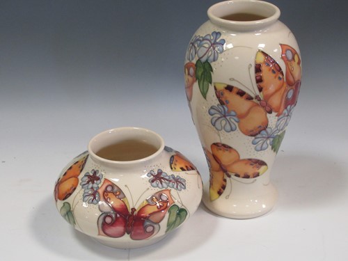 Lot 1 - Two modern Moorcroft Butterfly pattern vases,...