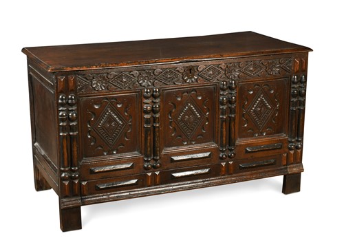 Lot 103 - A joined oak coffer with drawer, late 17th century