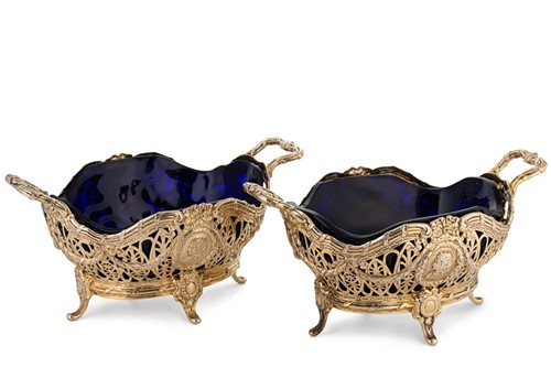 Lot 520 - A pair of late 19th century German metalwares Sterling silver gilt sugar baskets