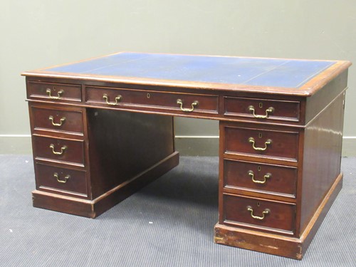 Lot 527 - An Edwardian mahogany pedestal desk, 75 x 153...