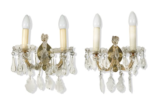 Lot 349 - A group of seven glass wall sconces, 20th century
