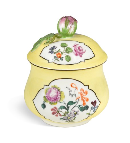 Lot 157 - A Meissen yellow ground pot and cover, mid-18th century