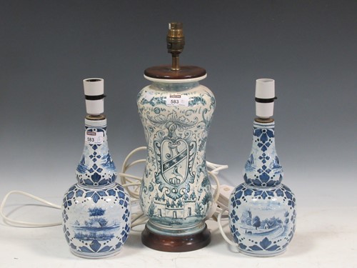 Lot 583 - Pair of 20th century Delft lamps 31.5cm high,...