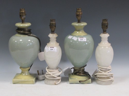 Lot 584 - A pair of white alabaster baluster lamps 32cm...