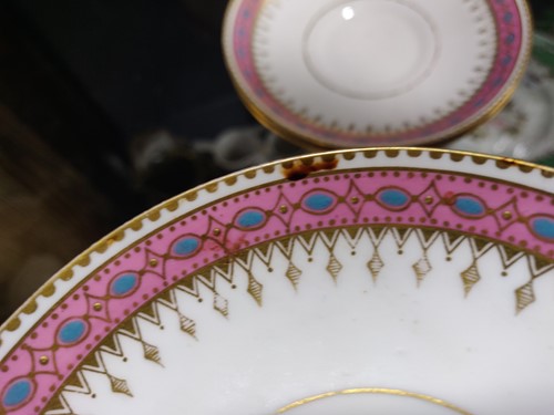 Lot 101 - Copeland pink and blue rimmed tea service,...