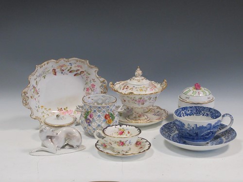 Lot 62 - A floral painted porcelain stem dish and cover;...