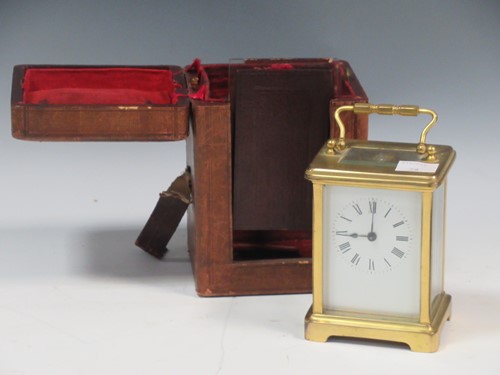 Lot 98 - A French brass carriage timepiece, with a...
