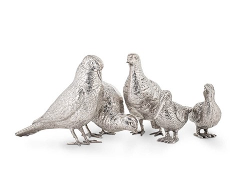 Lot 502 - 5 silver plated cast models of birds