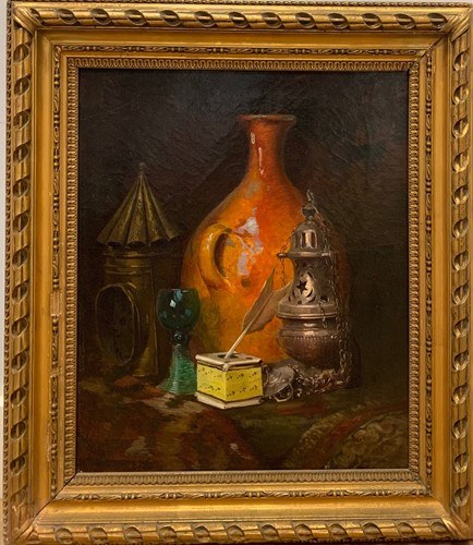 Lot 292 - British School Still life of a jug, incense...