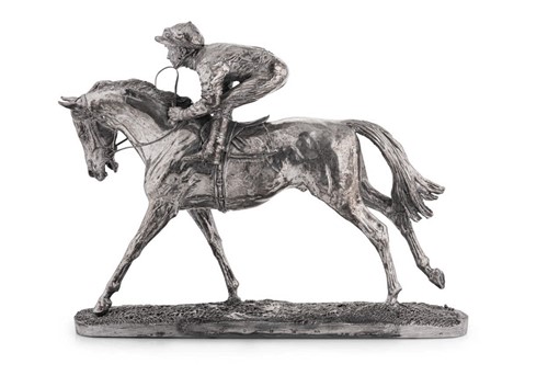 Lot 669 - A 20th century silver model of a galloping horse and jockey