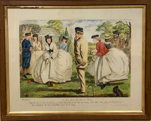 Lot 290 - Two John Leech colour cartoon prints A croquet...