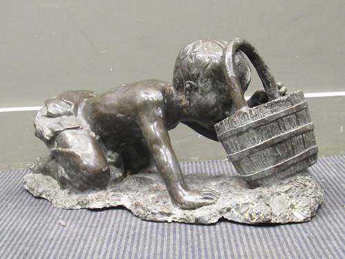 Lot 123 - A bronze water fountain of kneeling boy...