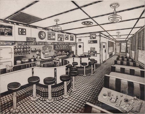 Lot 437 - Bruce McCombs (1943-) Diner, signed and...