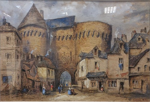 Lot 342 - View of Vannes, France inscribed and signed...