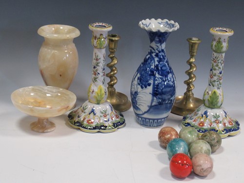 Lot 22 - Pair of Portuguese candlesticks, a pair of...