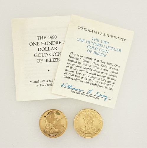 Lot 34 - Franklin Mint 1980 Belize $100 gold coin...