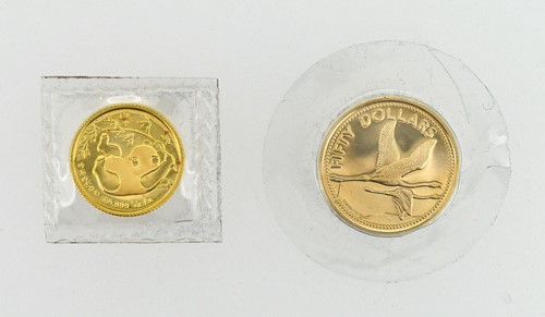 Lot 35 - Three small gold coins: 1/20th ounce fine gold...