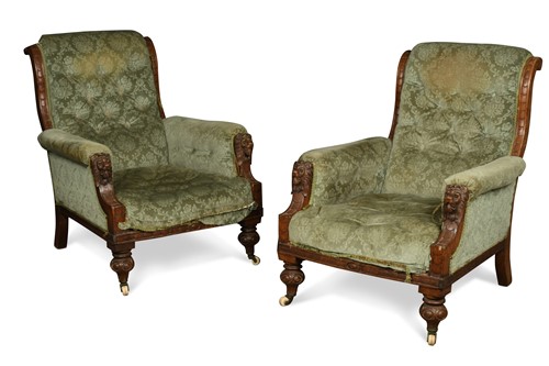 Lot 224 - A pair of Victorian carved oak armchairs