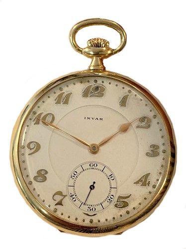 Lot 350 - Invar - A Swiss 18ct open faced pocket watch