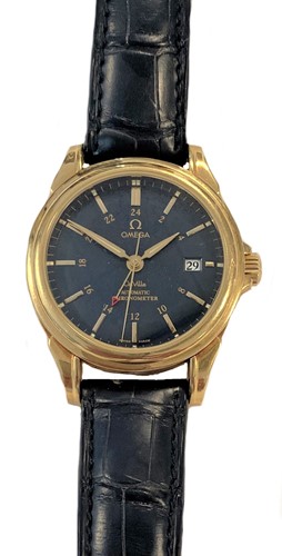 Lot 397 - Omega - A Swiss 18ct gold 'De Ville GMT Co-Axial' wristwatch