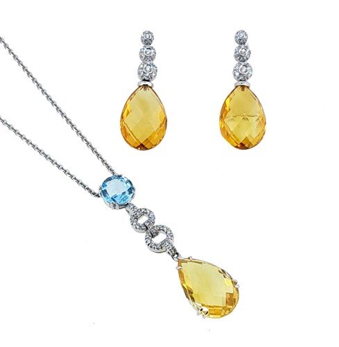 Lot 214 - A citrine necklace and ear pendant suite