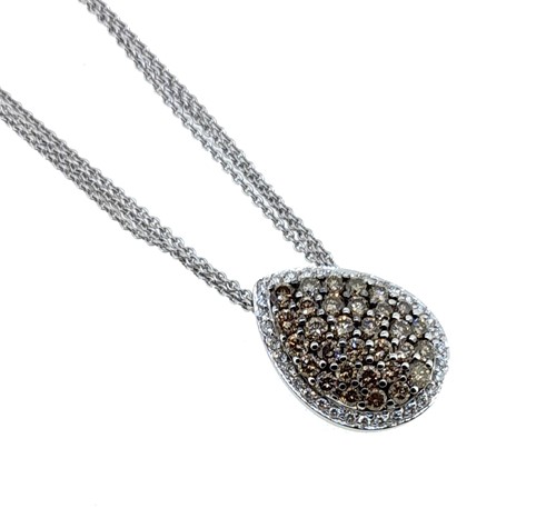 Lot 169 - A champagne and white diamond pendant and chain