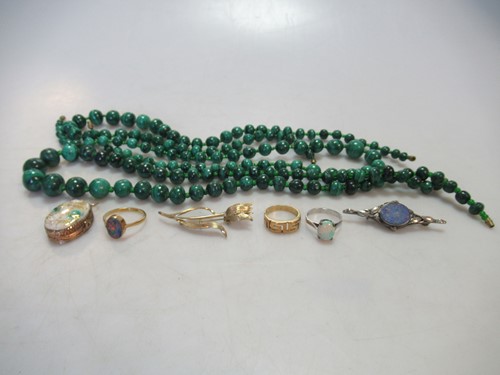 Lot 238 - three rows of malachite beads, a hallmarked...