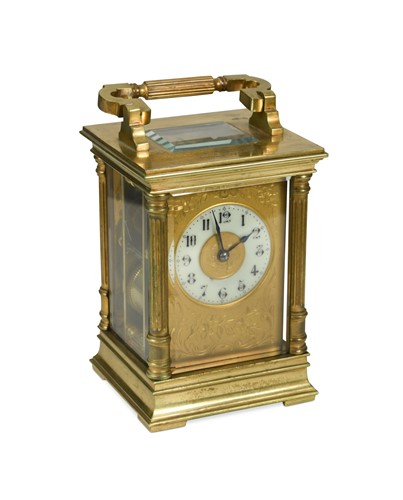 Lot 210 - A French gilt brass carriage clock circa 1900