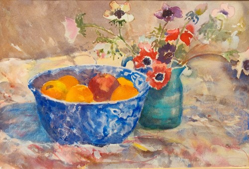 Lot 277 - Mary Wells still life oranges in a bowl with...