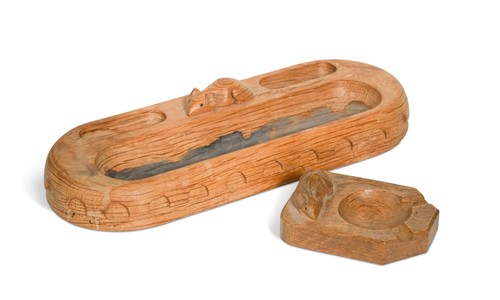 Lot 177 - Robert 'Mouseman' Thompson (1876-1955), an oak pen tray and an oak ashtray