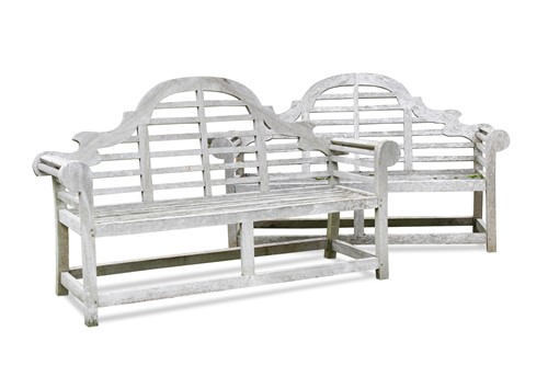 Lot 739 - Two Lutyens style teak garden benches