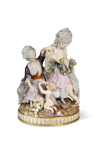 Lot 190 - A Meissen figure group 'The Broken Egg', after the model by M. V. Acier, late 19th century