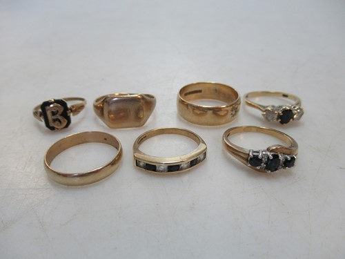 Lot 248 - seven assorted rings, hallmarked or assessed...