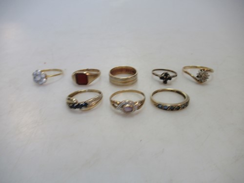 Lot 234 - seven assorted rings, hallmarked 9ct gold,...