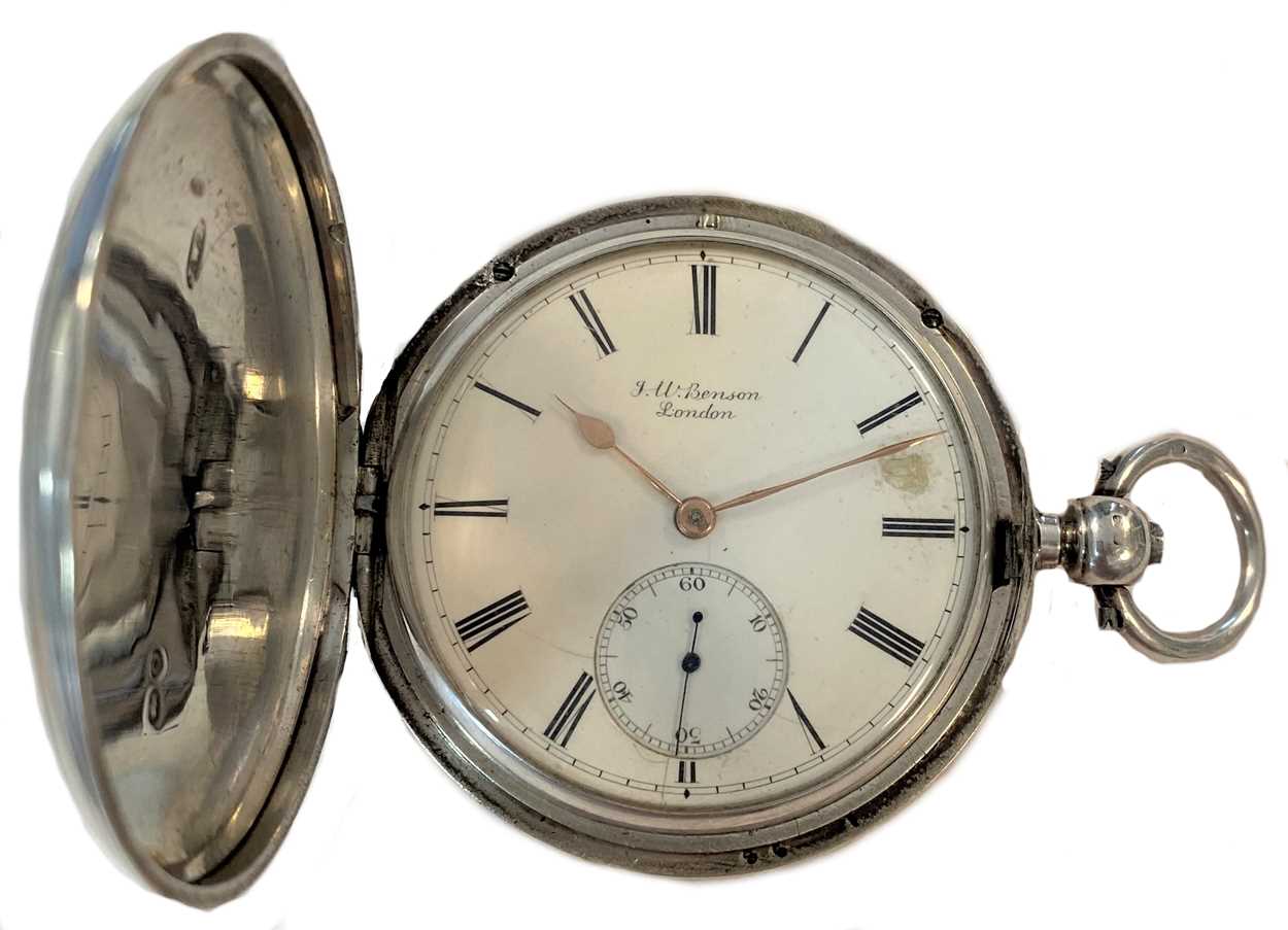 Lot 317 - J.W. Benson, London - A Victorian Sterling silver full hunter pocket watch