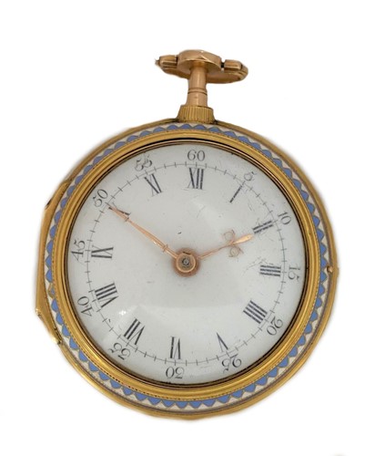 Lot 307 - Alexander Ainge, London - An 18th century 22ct gold and enamel pair cased pocket watch