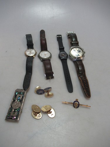 Lot 240 - Two pairs of cufflinks, hallmarked or stamped...