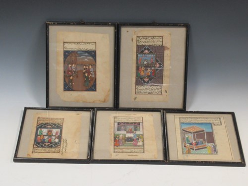 Lot 174 - A set of five painted oriental interior scene