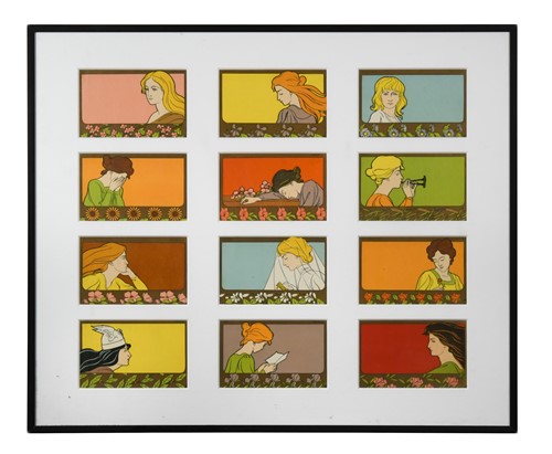 Lot 162 - Henri Meunier (1873-1922), a group of twelve Art Nouveau allegorical female subject postcards