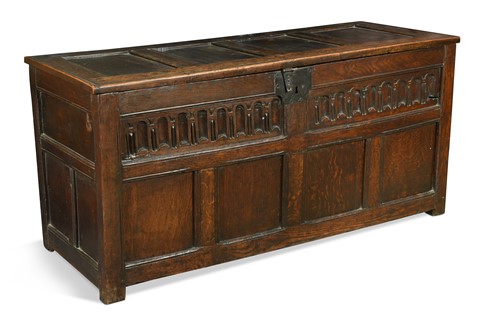 Lot 125 - An oak panelled coffer, late 17th century