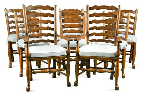Lot 136 - A set of eight George III style ladder back dining chairs, 20th century
